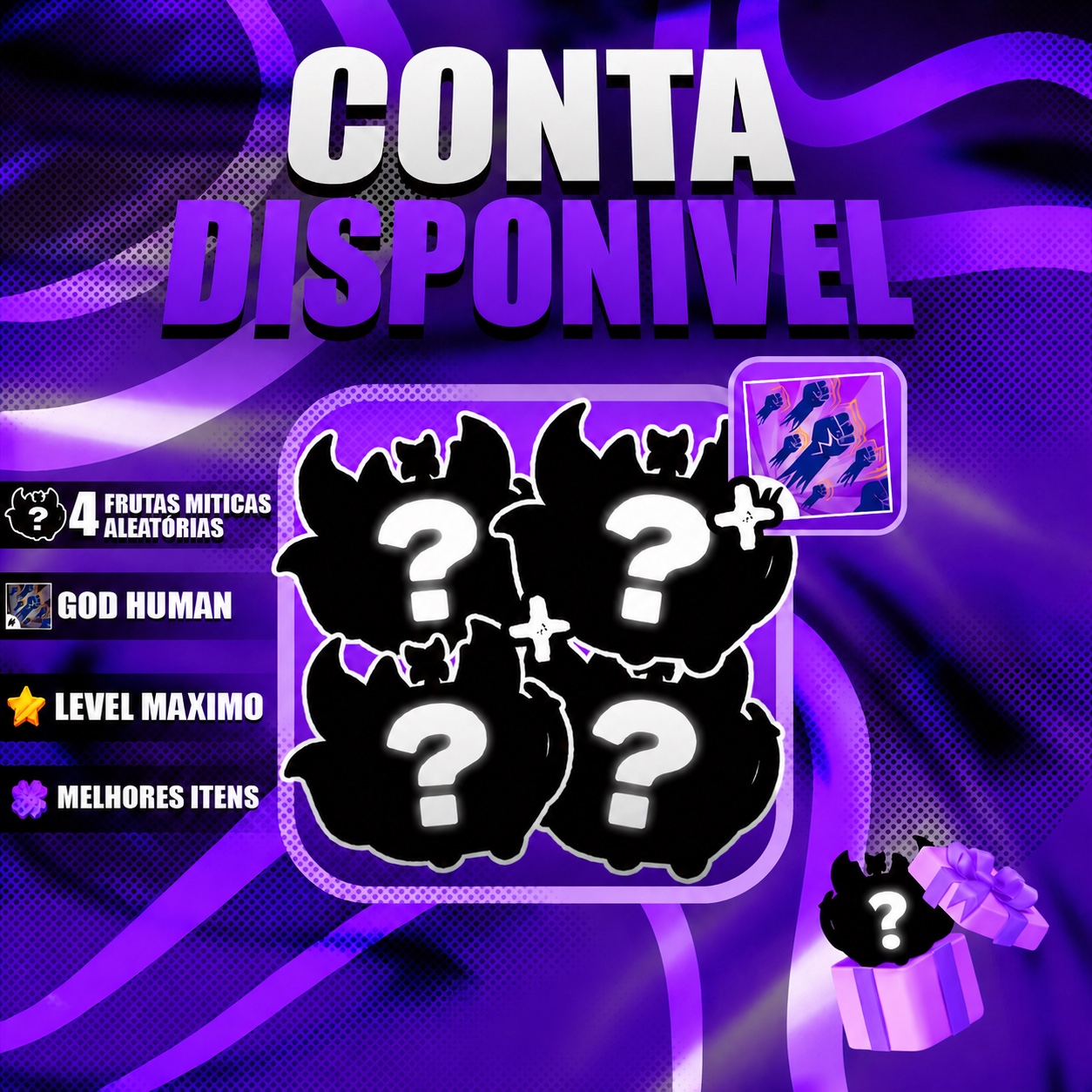 4 FRUTAS MÍTICAS ALEATÓRIAS + GODHUMAN + LEVEL MÁXIMO